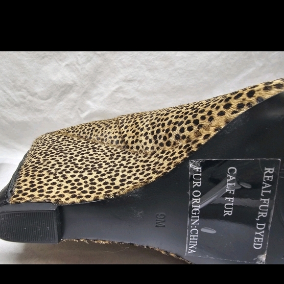 Juicy Couture Leopard Calf Hair Wedge Ankle Boots Vintage Y2K Real Fur Size 9M - Picture 11 of 11